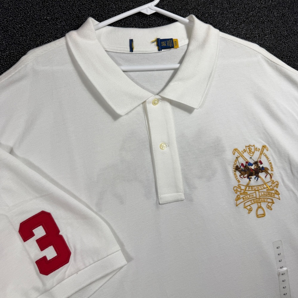 Polo Ralph Lauren Men's 4XLT White Triple Pony Crest SSL Knit Polo Shirt #3 NWT
